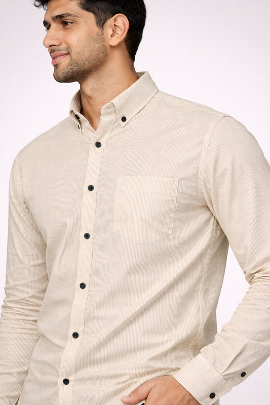 Cotton Causal Shirt for Men's | Ivory beige |