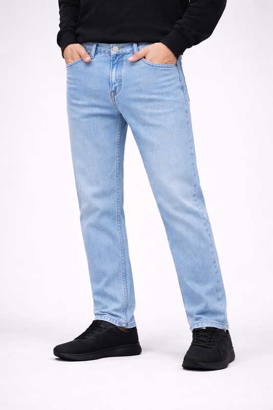 Men Straight Fit Mid Rise Light Blue Jeans | Classic Light Wash Denim | Comfortable Stretch Jeans for Men | Casual Everyday Wear Denim