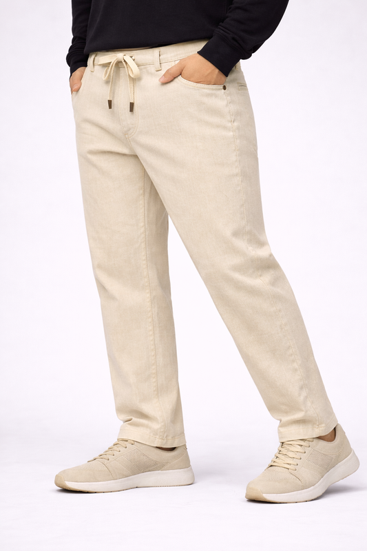 Mens Casual Linen Pants Elastic Waist Pants Drawstring Summer Beach Yoga Linen Trouser |Cream Loose Fit Track Pants (Pyjama)