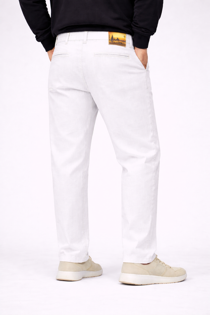 Mens Casual Linen Pants Elastic Waist Pants Drawstring Summer Beach Yoga Linen Trouser |White Loose Fit Track Pants (Pyjama)