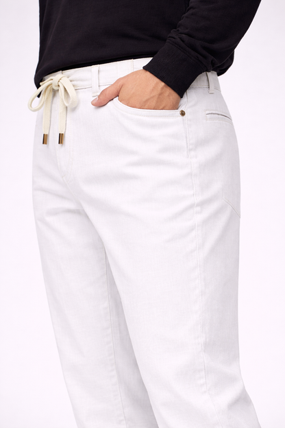 Mens Casual Linen Pants Elastic Waist Pants Drawstring Summer Beach Yoga Linen Trouser |White Loose Fit Track Pants (Pyjama)