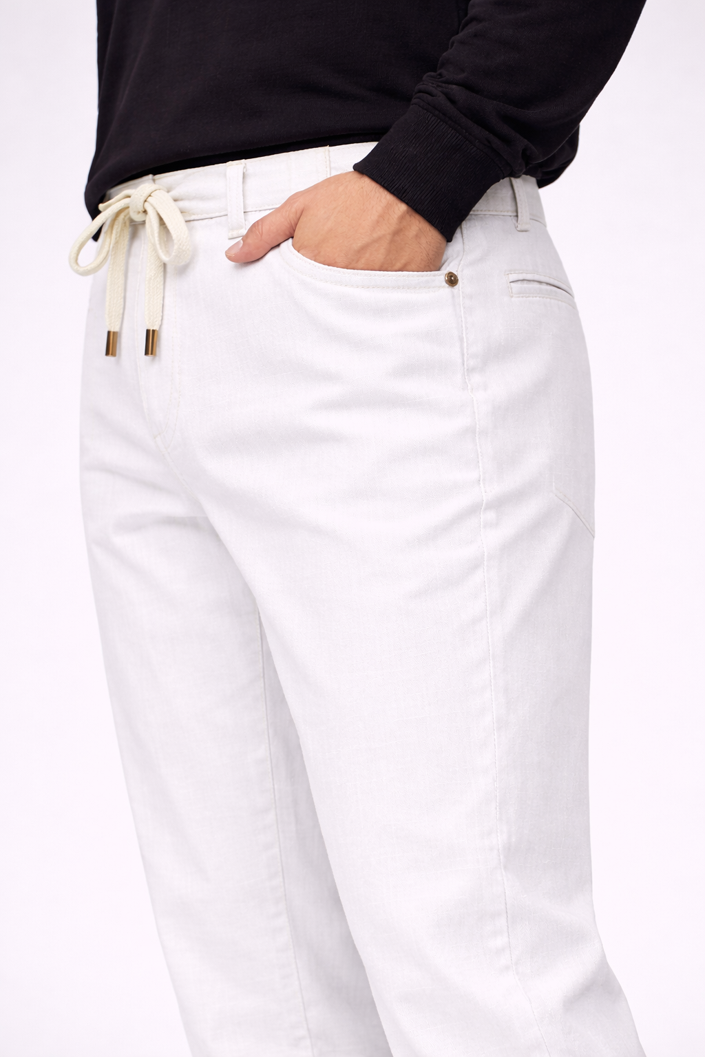 Mens Casual Linen Pants Elastic Waist Pants Drawstring Summer Beach Yoga Linen Trouser |White Loose Fit Track Pants (Pyjama)