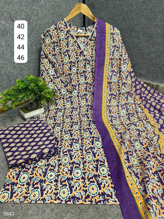 Cotton 3 Piece Kurta Pant Dupatta Set for Daily Wear