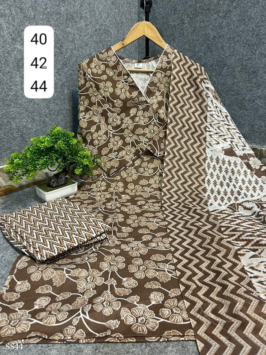 Cotton 3 Piece Kurta Pant Dupatta Set for Daily Wear