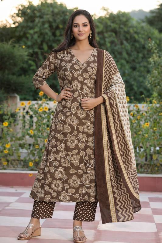 Cotton 3 Piece Kurta Pant Dupatta Set for Daily Wear